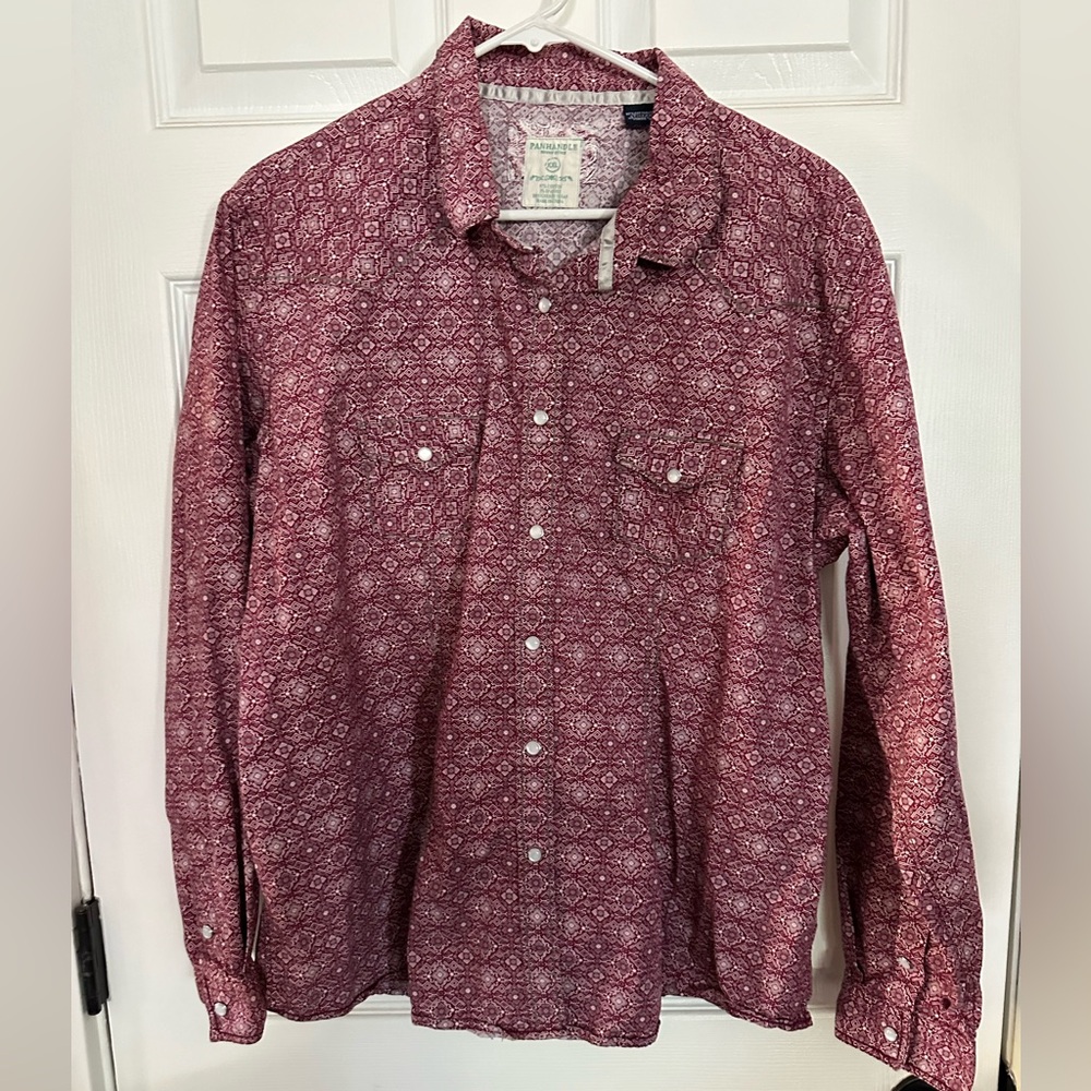 Red Patterned Button-Up Shirt
